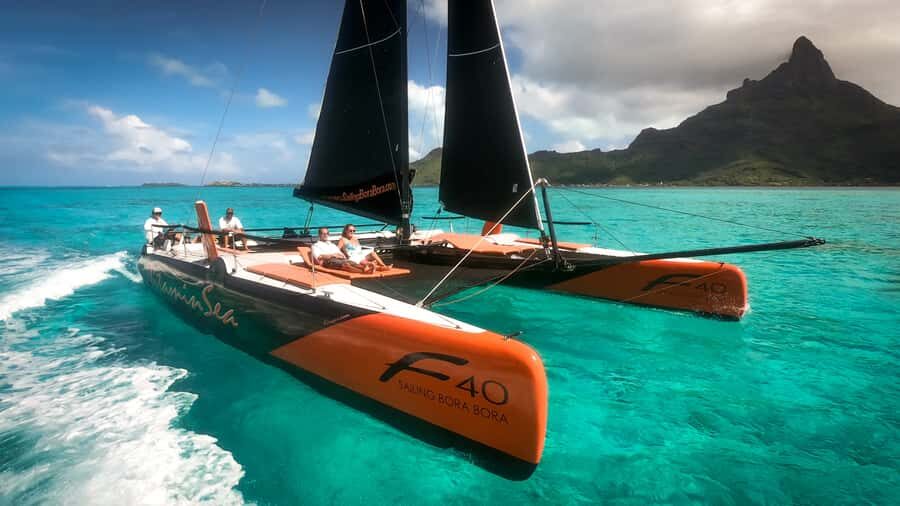 Bora Bora: Half Day Catamaran Sailing & Snorkelling - Sailing close to Otemanu, sandbanks, and the barrier reef line